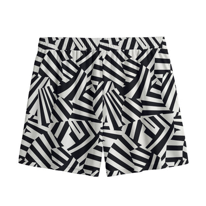 Black And White Dazzle Pattern Print Mesh Shorts