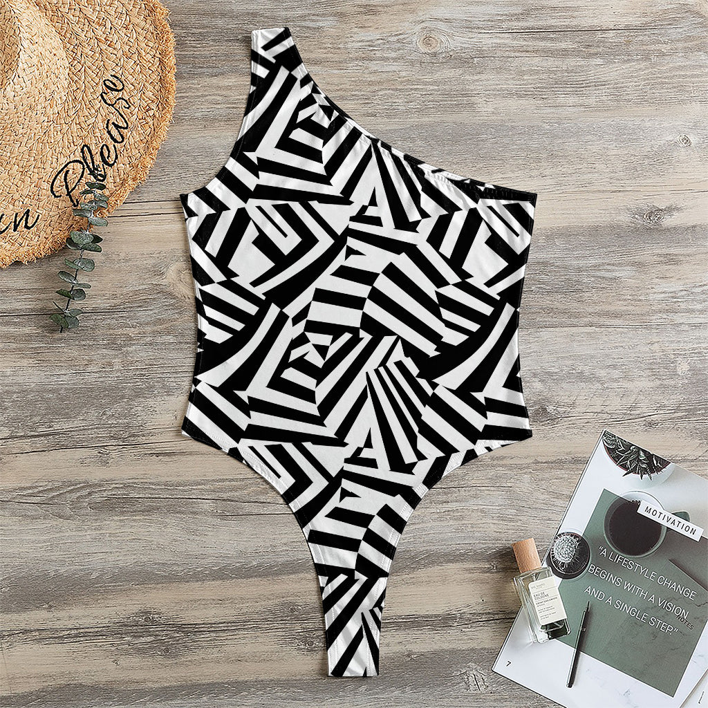 Black And White Dazzle Pattern Print One Shoulder Bodysuit