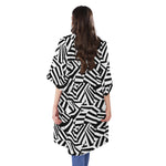 Black And White Dazzle Pattern Print Open Front Beach Cover Up