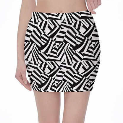 Black And White Dazzle Pattern Print Pencil Mini Skirt