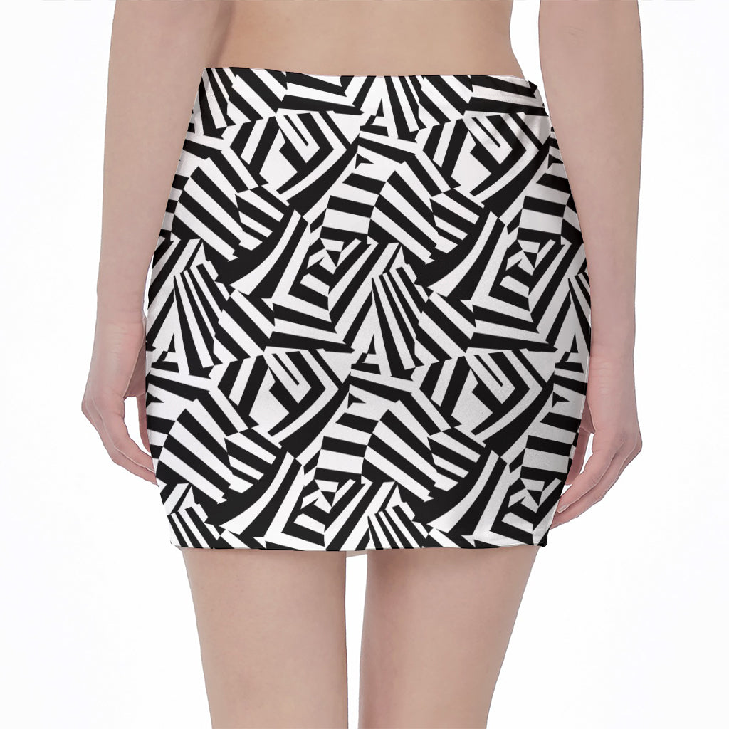 Black And White Dazzle Pattern Print Pencil Mini Skirt