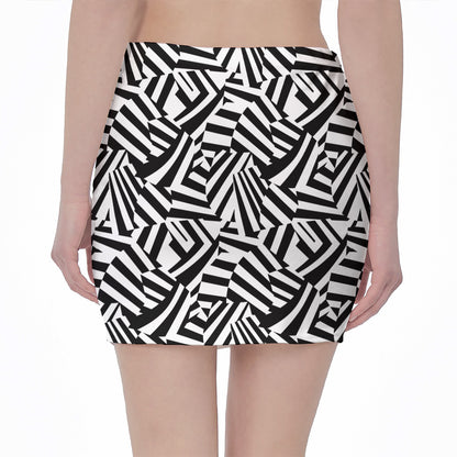 Black And White Dazzle Pattern Print Pencil Mini Skirt