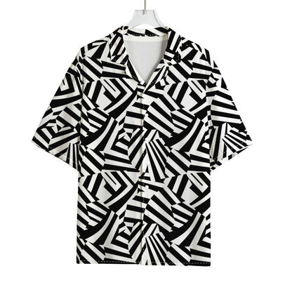 Black And White Dazzle Pattern Print Rayon Hawaiian Shirt