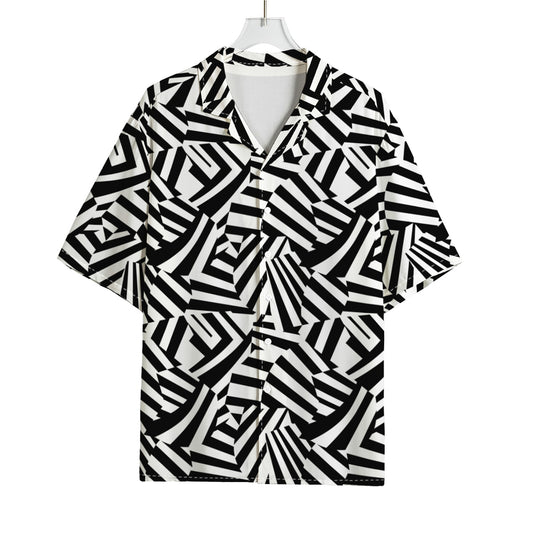 Black And White Dazzle Pattern Print Rayon Hawaiian Shirt