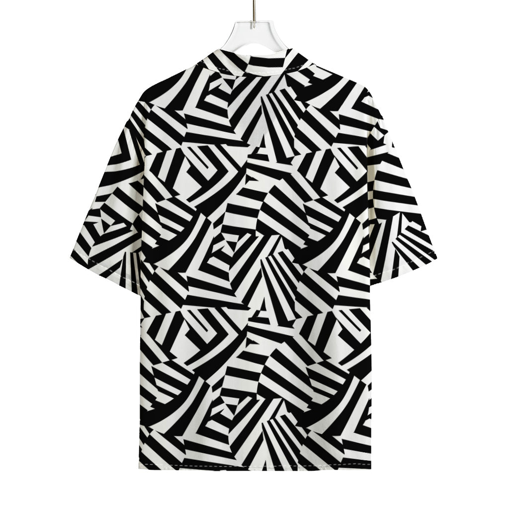 Black And White Dazzle Pattern Print Rayon Hawaiian Shirt