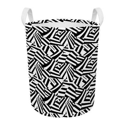 Black And White Dazzle Pattern Print Round Laundry Basket