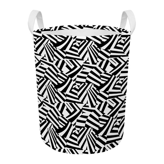 Black And White Dazzle Pattern Print Round Laundry Basket