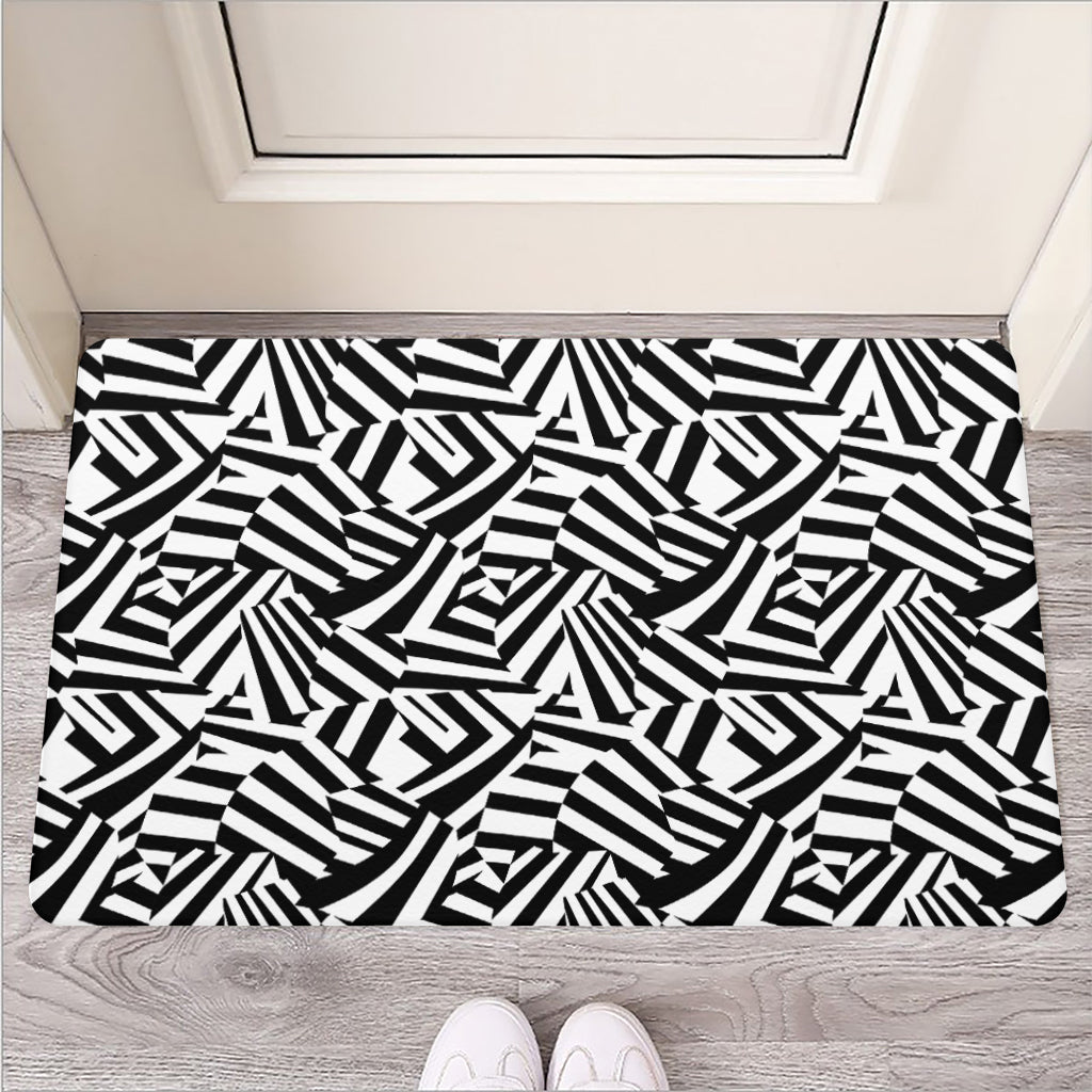 Black And White Dazzle Pattern Print Rubber Doormat