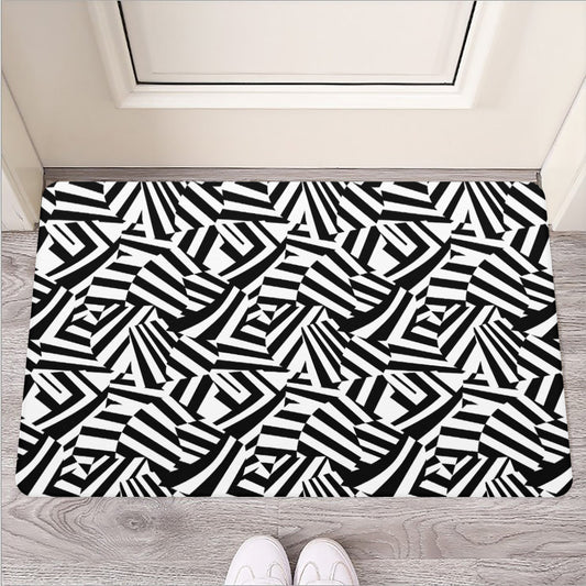 Black And White Dazzle Pattern Print Rubber Doormat