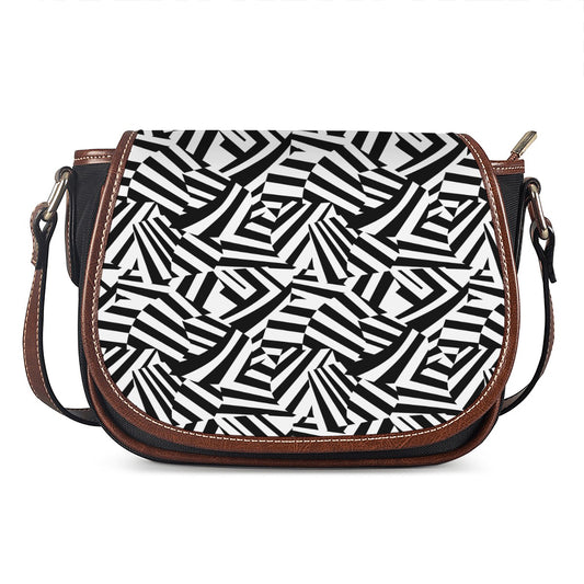 Black And White Dazzle Pattern Print Saddle Bag