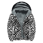 Black And White Dazzle Pattern Print Sherpa Lined Zip Up Hoodie