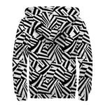 Black And White Dazzle Pattern Print Sherpa Lined Zip Up Hoodie