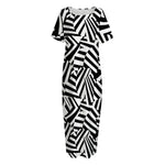 Black And White Dazzle Pattern Print Short Sleeve Long Nightdress