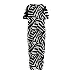 Black And White Dazzle Pattern Print Short Sleeve Long Nightdress