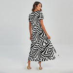 Black And White Dazzle Pattern Print Short Sleeve Maxi Dress