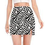 Black And White Dazzle Pattern Print Side Slit Mini Skirt