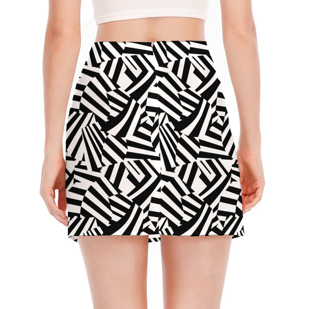 Black And White Dazzle Pattern Print Side Slit Mini Skirt