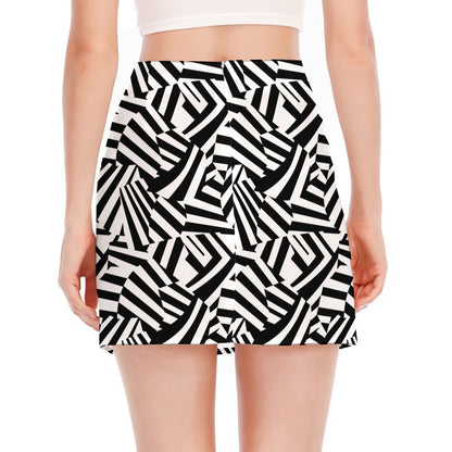Black And White Dazzle Pattern Print Side Slit Mini Skirt