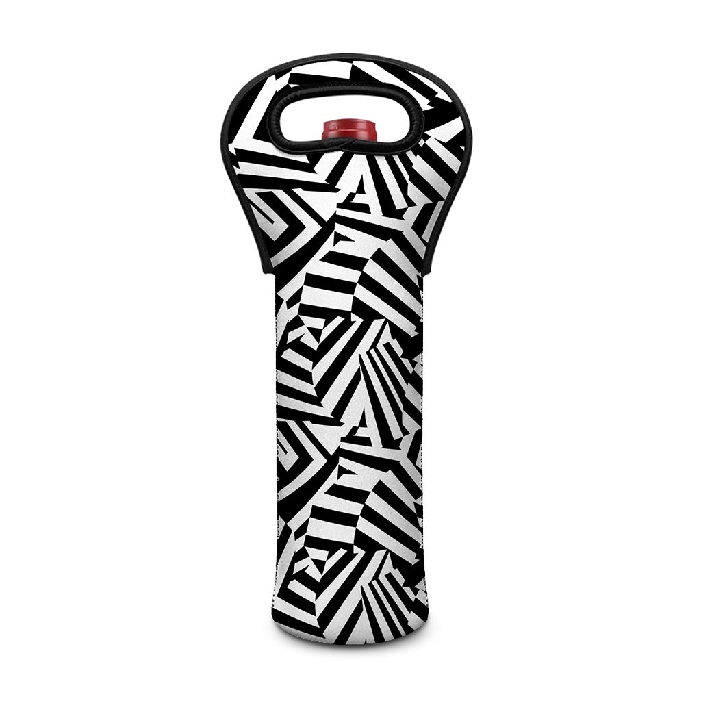 Black And White Dazzle Pattern Print Single Neoprene Wine Tote