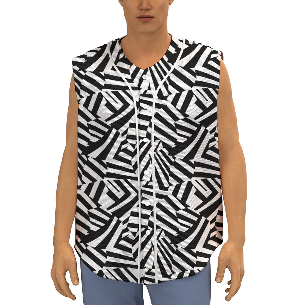 Black And White Dazzle Pattern Print Sleeveless Baseball Jersey