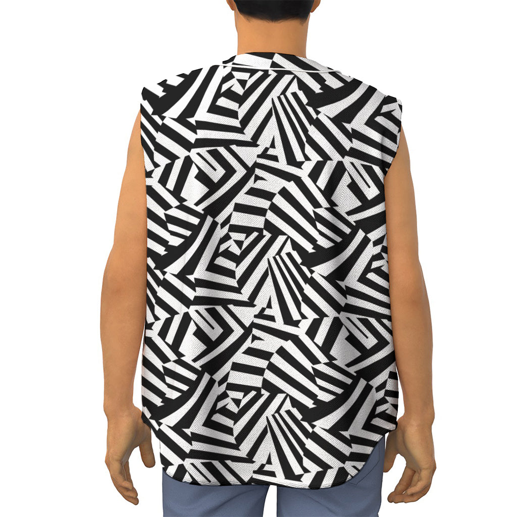 Black And White Dazzle Pattern Print Sleeveless Baseball Jersey