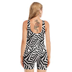 Black And White Dazzle Pattern Print Sleeveless One Piece Swimsuit