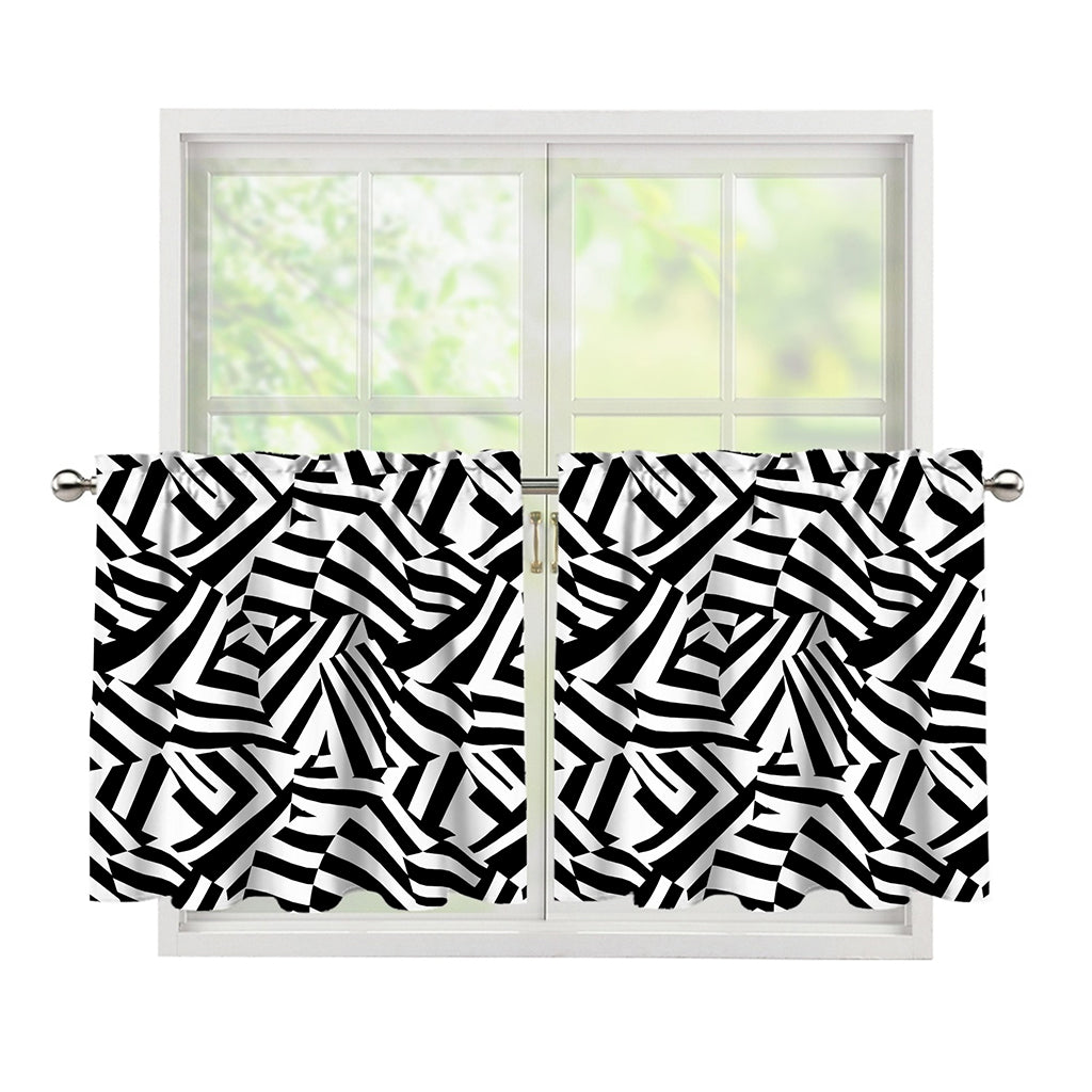 Black And White Dazzle Pattern Print Tier Curtains