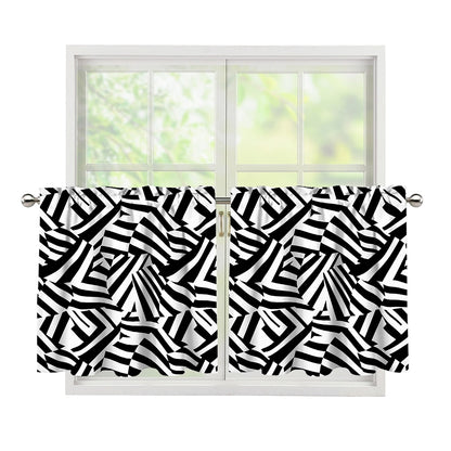 Black And White Dazzle Pattern Print Tier Curtains