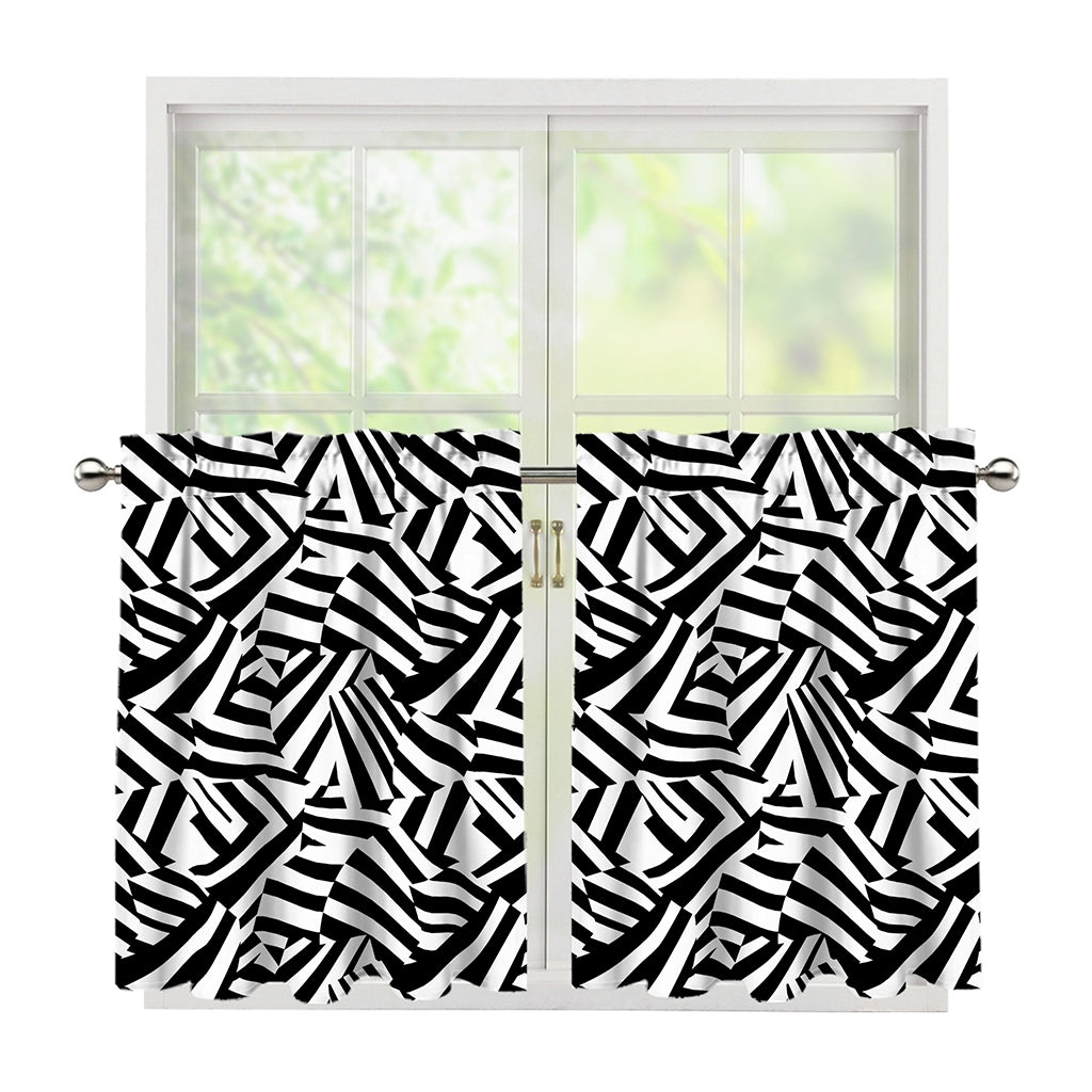 Black And White Dazzle Pattern Print Tier Curtains