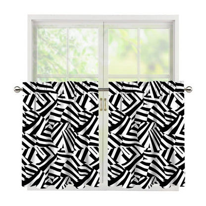 Black And White Dazzle Pattern Print Tier Curtains