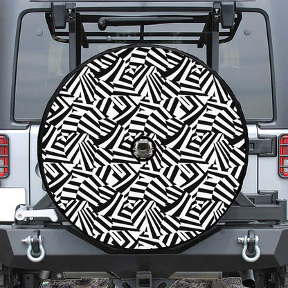 Black And White Dazzle Pattern Print Tire Cover With Camera Hole