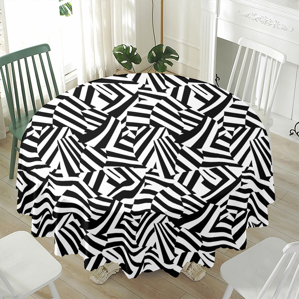 Black And White Dazzle Pattern Print Waterproof Round Tablecloth