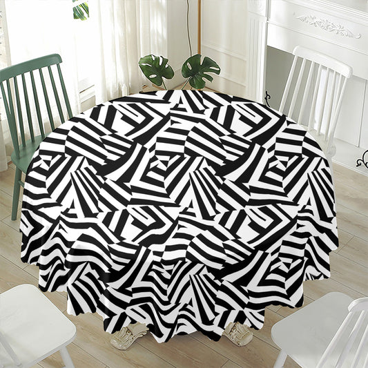 Black And White Dazzle Pattern Print Waterproof Round Tablecloth