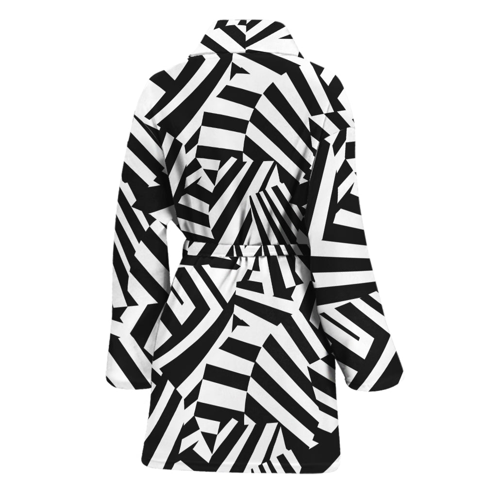 Black And White Dazzle Pattern Print Women's Bathrobe