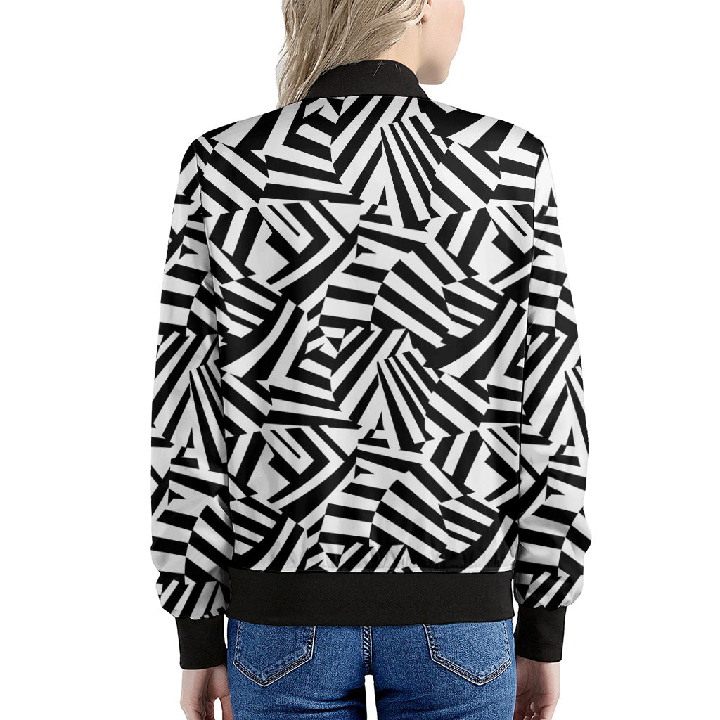 Black And White Dazzle Pattern Print Women's Bomber Jacket