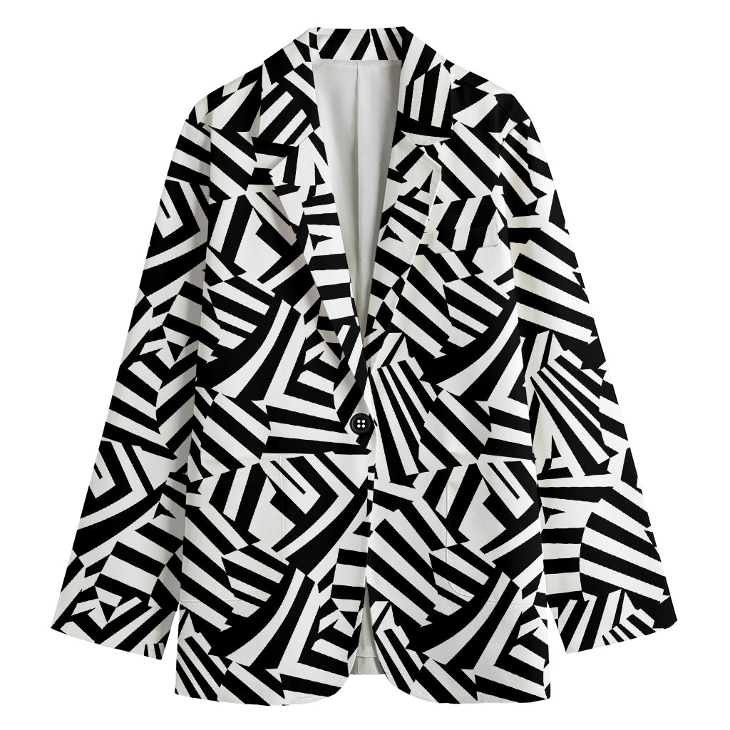 Black And White Dazzle Pattern Print Women's Cotton Blazer