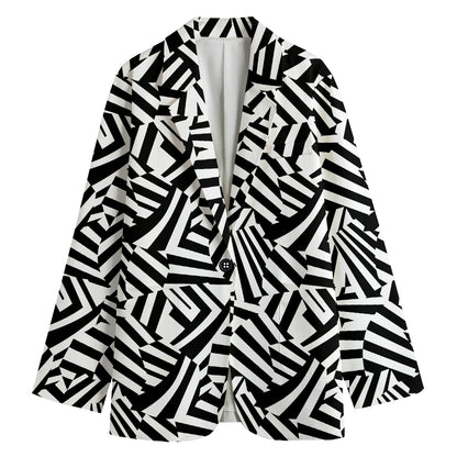 Black And White Dazzle Pattern Print Women's Cotton Blazer