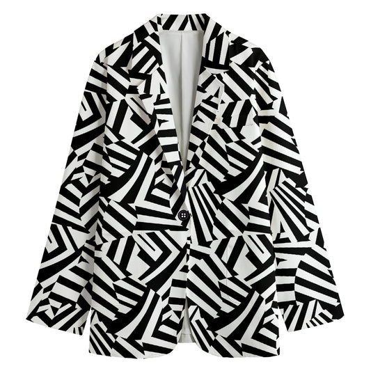 Black And White Dazzle Pattern Print Women's Cotton Blazer