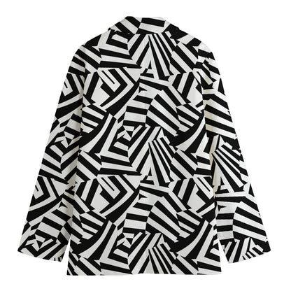 Black And White Dazzle Pattern Print Women's Cotton Blazer