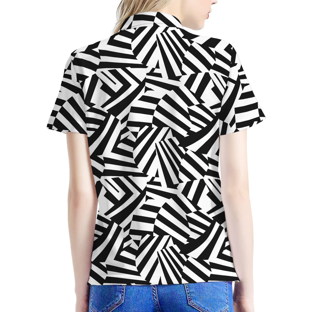 Black And White Dazzle Pattern Print Women's Polo Shirt