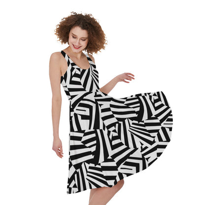 Black And White Dazzle Pattern Print Women's Sleeveless Dress