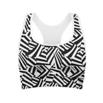 Black And White Dazzle Pattern Print Women's Sports Bra