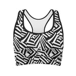 Black And White Dazzle Pattern Print Women's Sports Bra