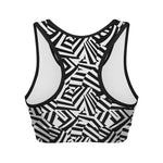 Black And White Dazzle Pattern Print Women's Sports Bra