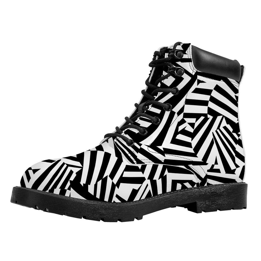 Black And White Dazzle Pattern Print Work Boots