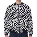 Black And White Dazzle Pattern Print Zip Sleeve Bomber Jacket