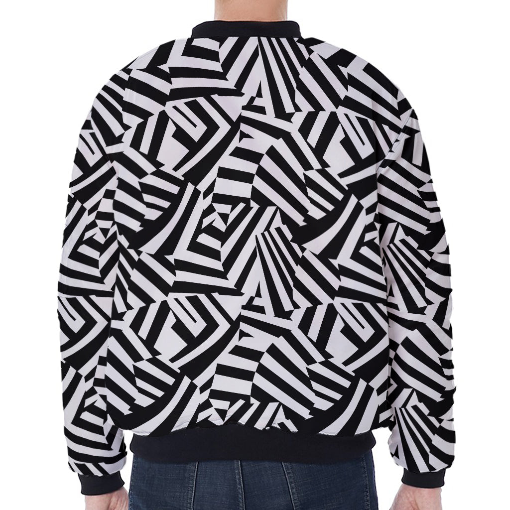Black And White Dazzle Pattern Print Zip Sleeve Bomber Jacket