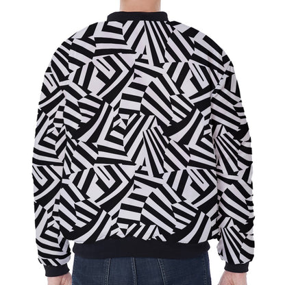 Black And White Dazzle Pattern Print Zip Sleeve Bomber Jacket