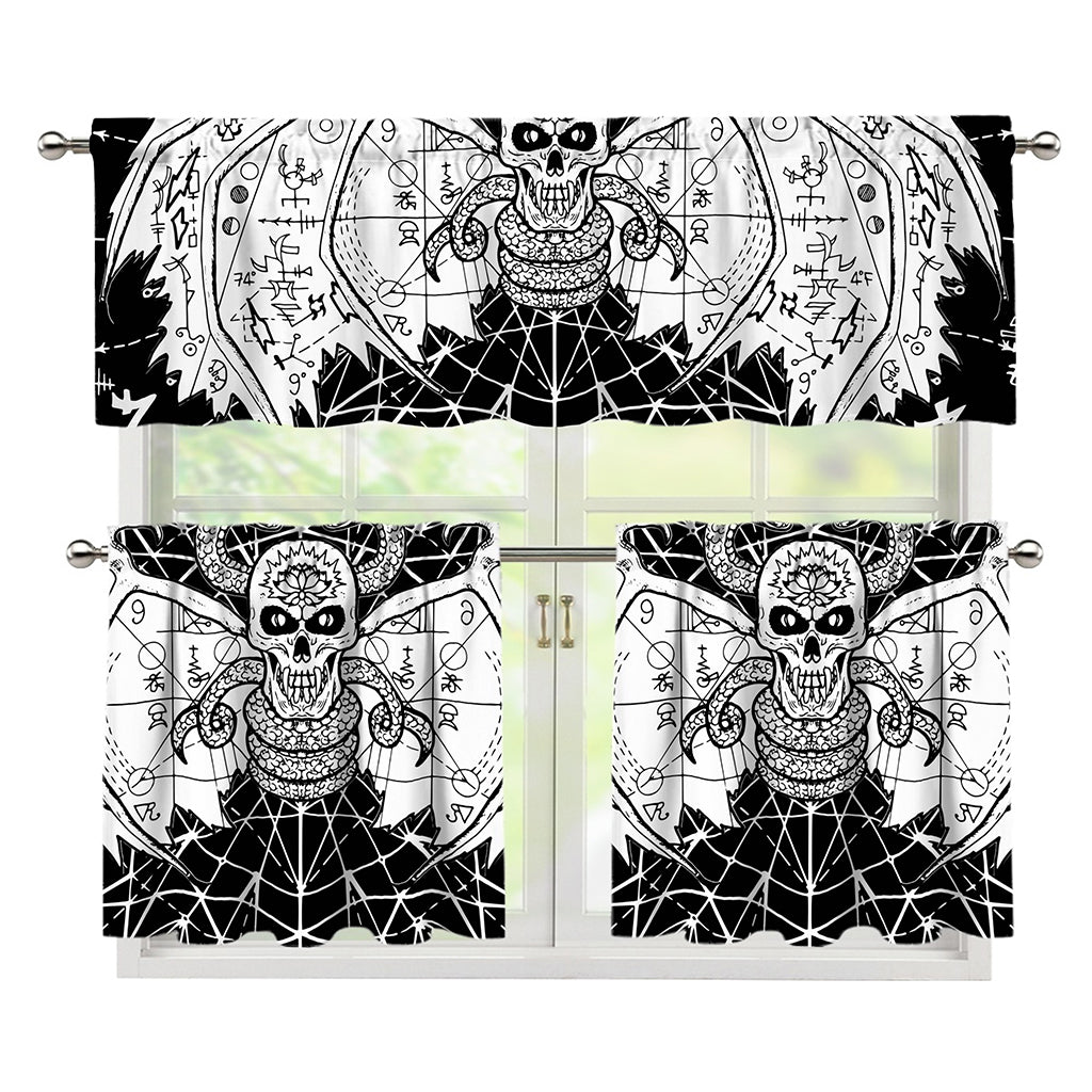 Black And White Demon Wicca Print 3 Piece Kitchen Curtains