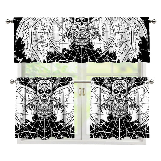 Black And White Demon Wicca Print 3 Piece Kitchen Curtains